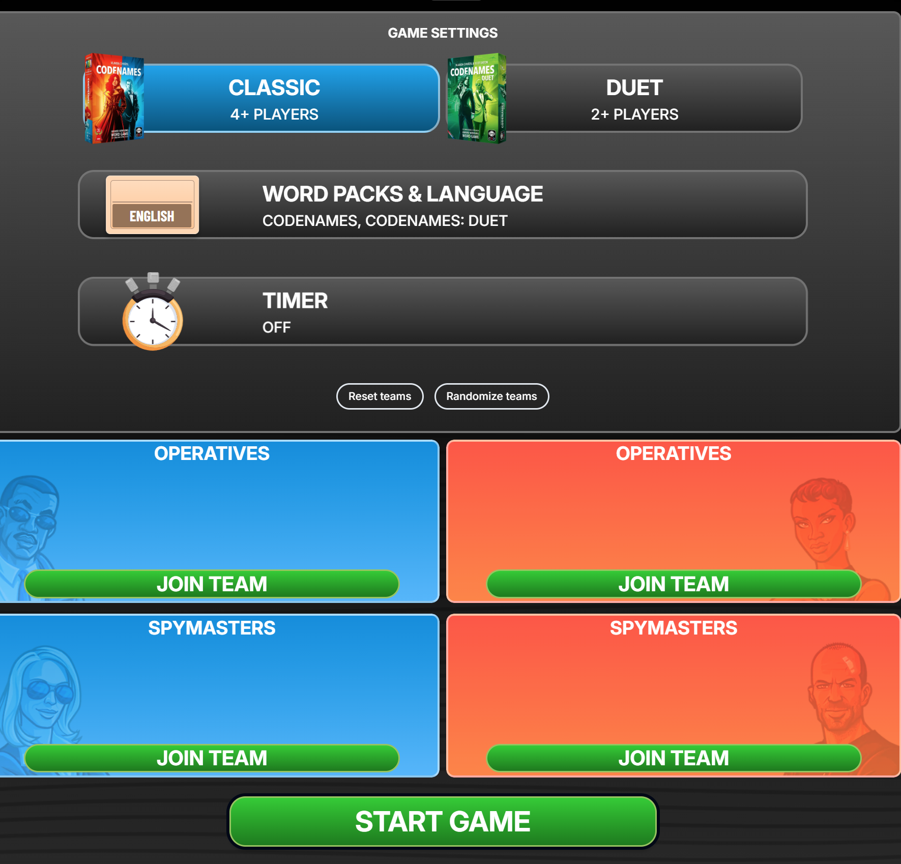 Screenshot of Codenames Online