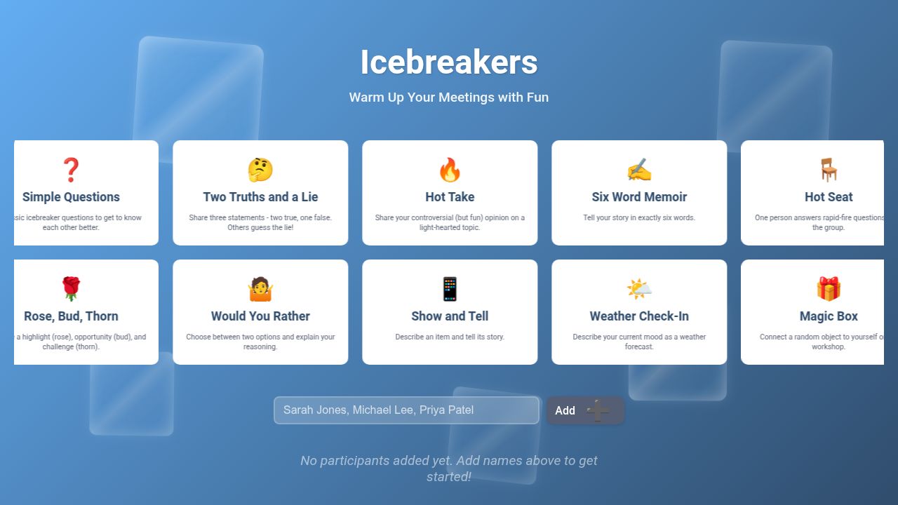 Screenshot of Icebreakers.app